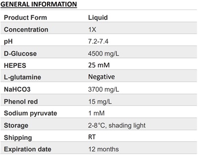 DMEM (High glucose) (with HEPES, without L-glutamine)