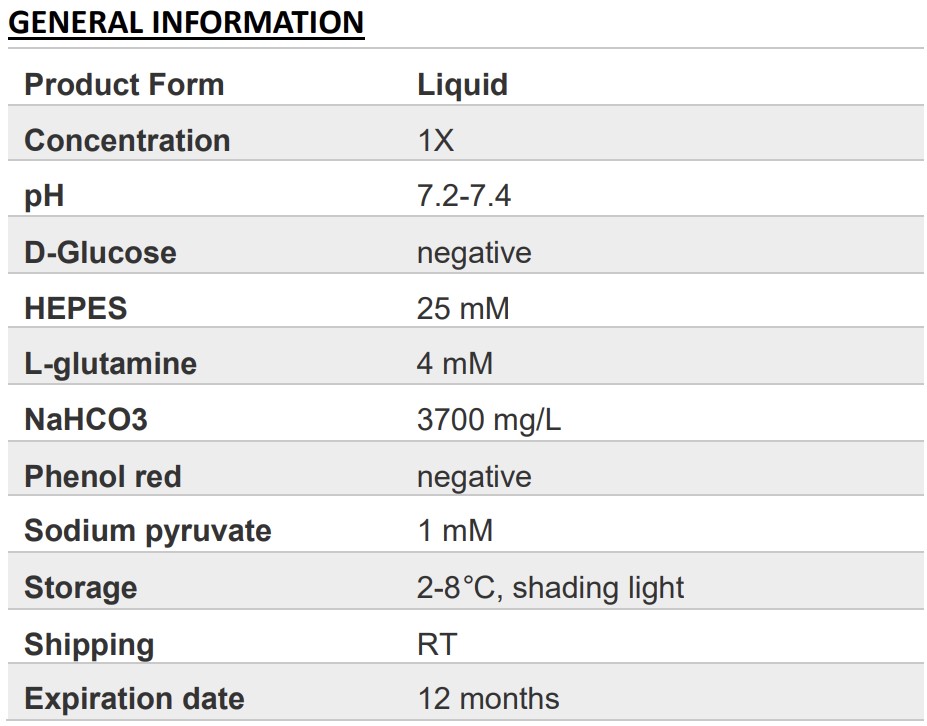 DMEM (glucose free) (without phenol red, with HEPES)