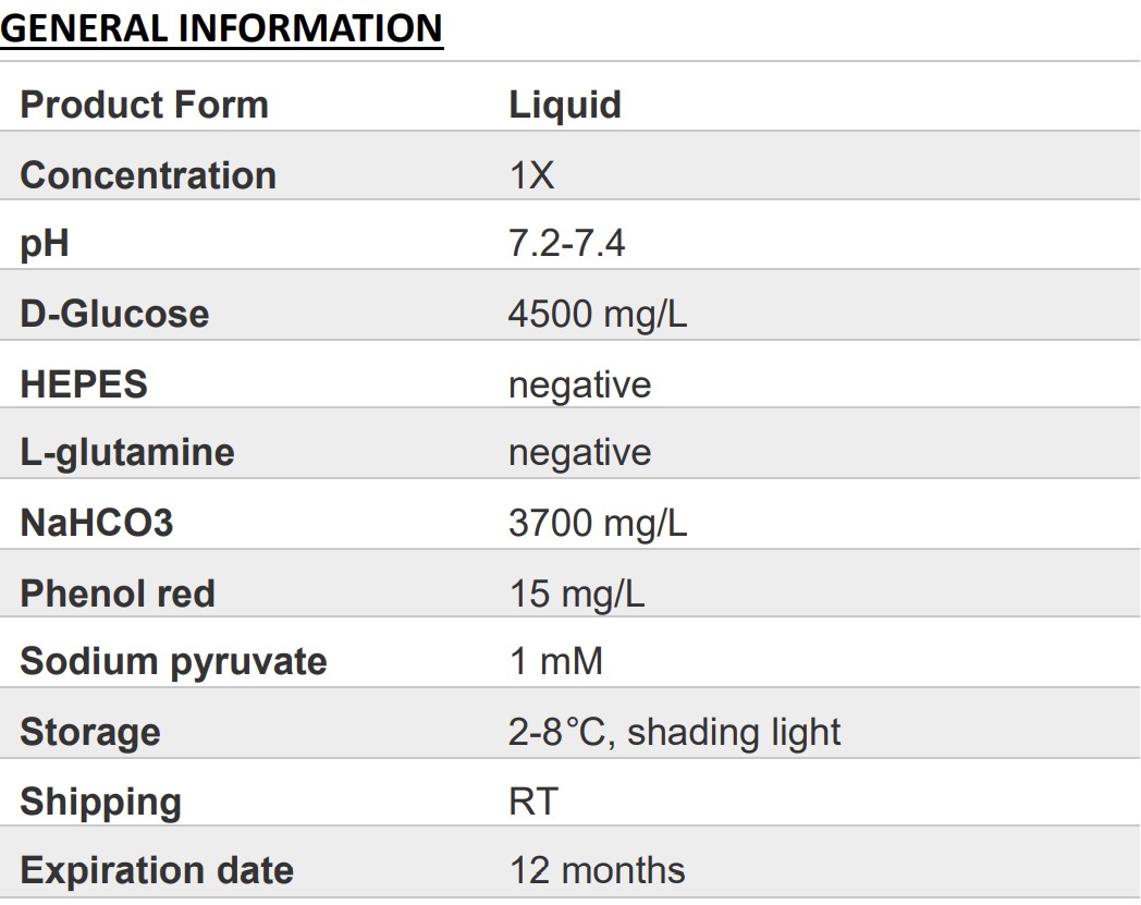 DMEM (High glucose) (without L-glutamine)
